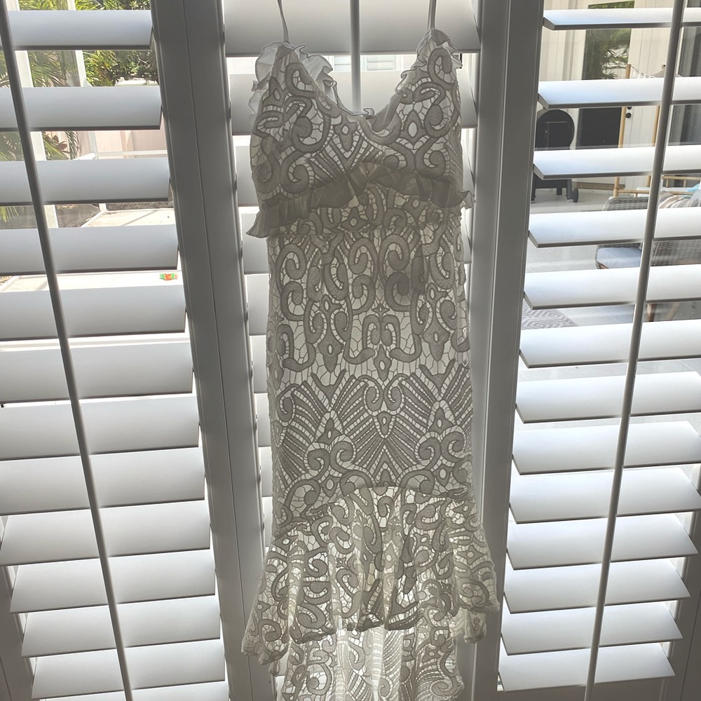 White lace high low dress